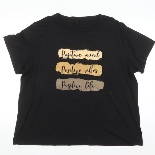 SHEIN Curve Women's Black 2XL Positive Quote Short Sleeve Cotton T-Shirt