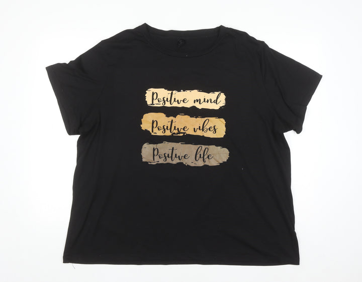 SHEIN Curve Women's Black 2XL Positive Quote Short Sleeve Cotton T-Shirt