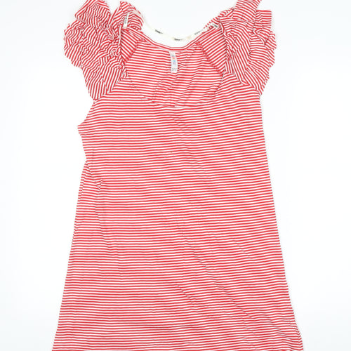 Denim Co Womens Red Striped Ruffle Sleeve Cotton T-Shirt Size 14