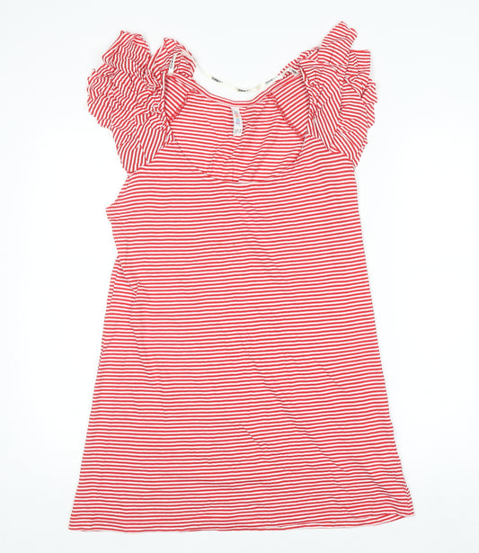 Denim Co Womens Red Striped Ruffle Sleeve Cotton T-Shirt Size 14
