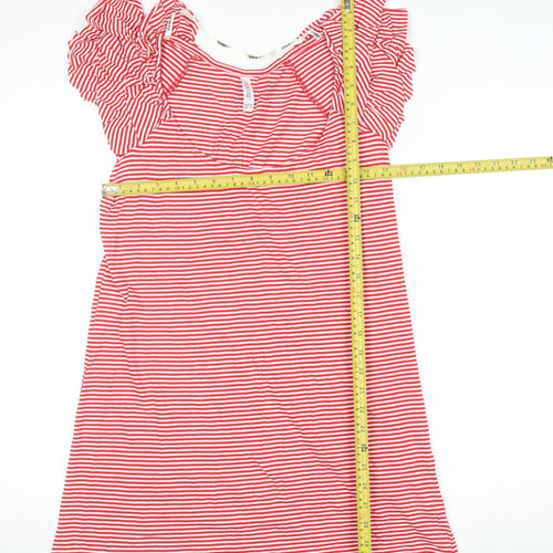 Denim Co Womens Red Striped Ruffle Sleeve Cotton T-Shirt Size 14