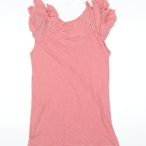 Denim Co Womens Red Striped Ruffle Sleeve Cotton T-Shirt Size 14