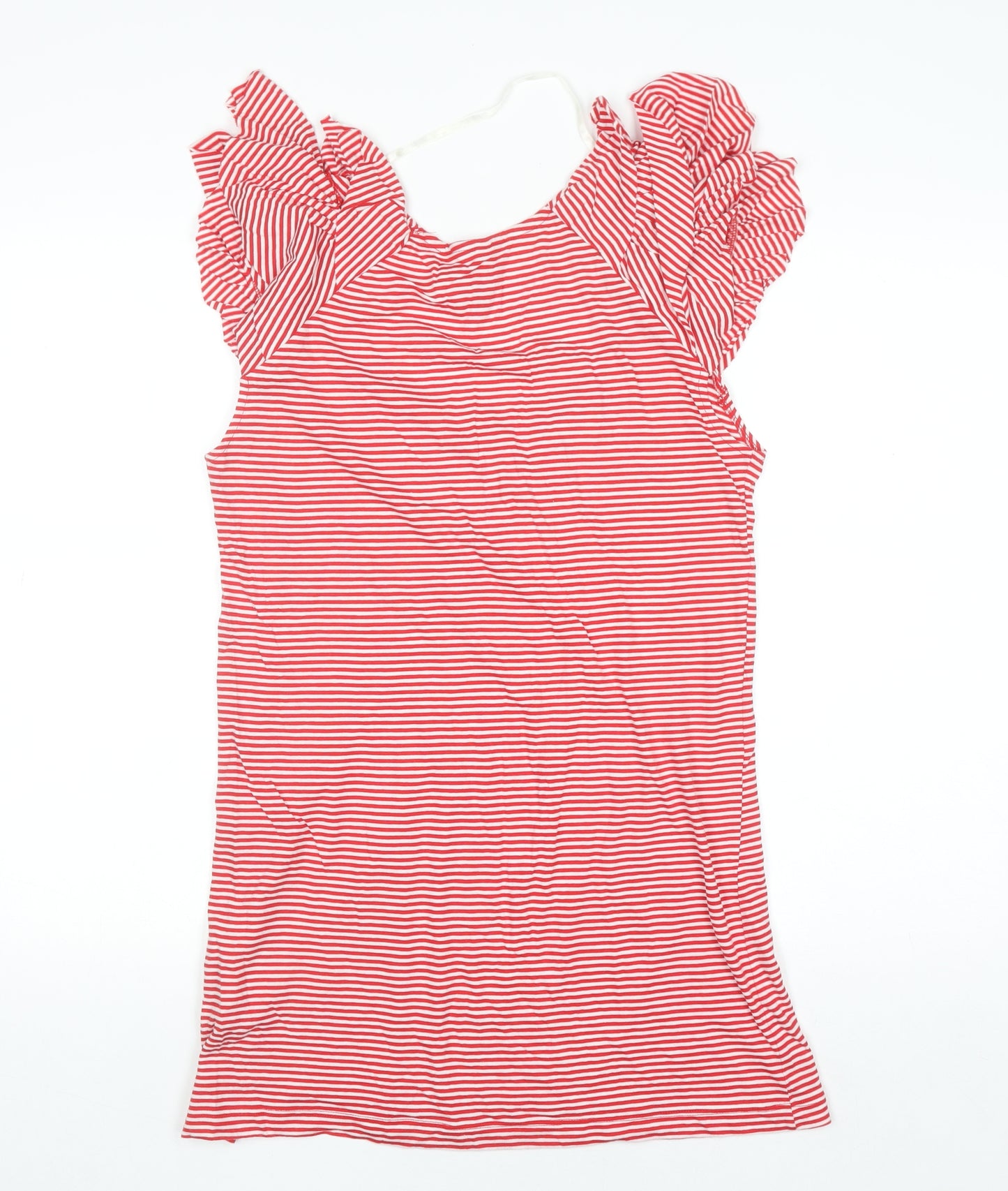 Denim Co Womens Red Striped Ruffle Sleeve Cotton T-Shirt Size 14