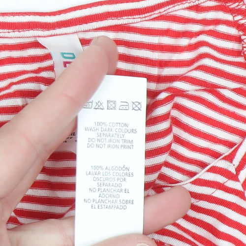 Denim Co Womens Red Striped Ruffle Sleeve Cotton T-Shirt Size 14