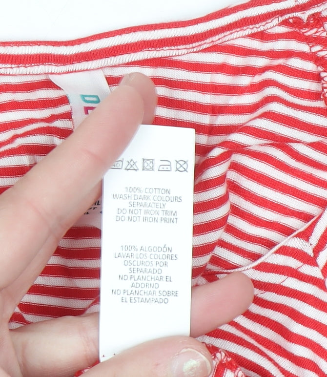 Denim Co Womens Red Striped Ruffle Sleeve Cotton T-Shirt Size 14