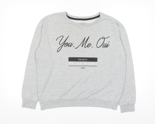 Atmosphere Women's Grey 'You.Me.Oui' Slogan Pullover Sweatshirt Size 16
