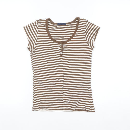 Brandy Melville Women’s Brown Striped Scoop Neck Cotton T-Shirt One Size
