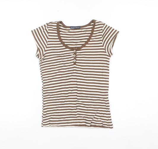 Brandy Melville Women’s Brown Striped Scoop Neck Cotton T-Shirt One Size