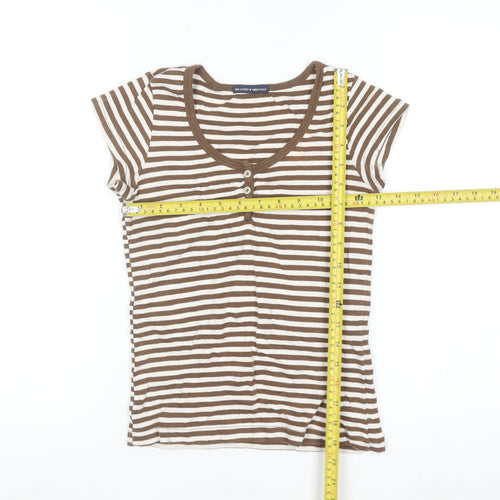 Brandy Melville Women’s Brown Striped Scoop Neck Cotton T-Shirt One Size