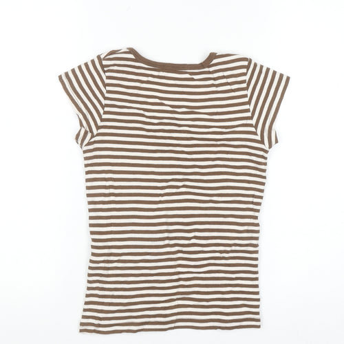 Brandy Melville Women’s Brown Striped Scoop Neck Cotton T-Shirt One Size