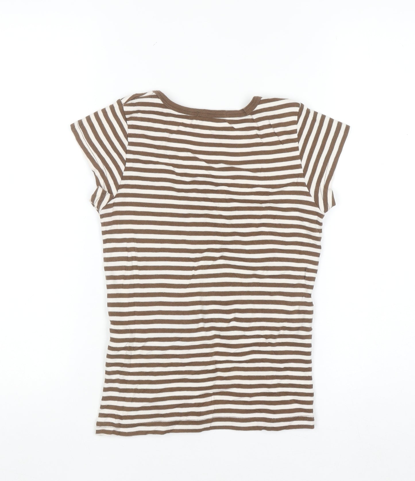 Brandy Melville Women’s Brown Striped Scoop Neck Cotton T-Shirt One Size