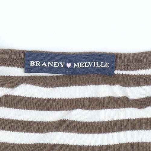 Brandy Melville Women’s Brown Striped Scoop Neck Cotton T-Shirt One Size