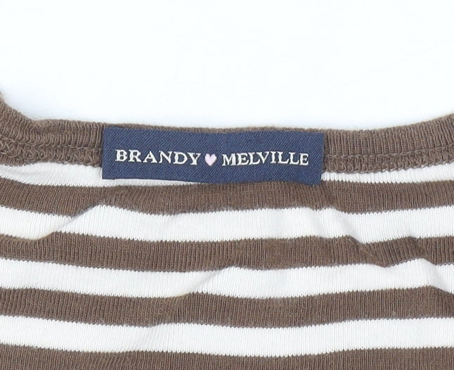 Brandy Melville Women’s Brown Striped Scoop Neck Cotton T-Shirt One Size