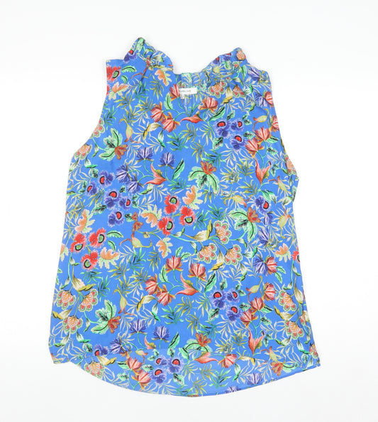 Rose + Olive Women's Blue Floral Sleeveless Ruffle Blouse Size L