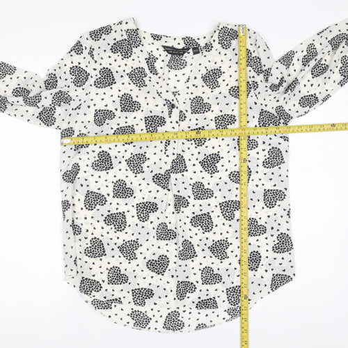 Dorothy Perkins Women White Heart Print Long Sleeve V-Neck Blouse Size 12