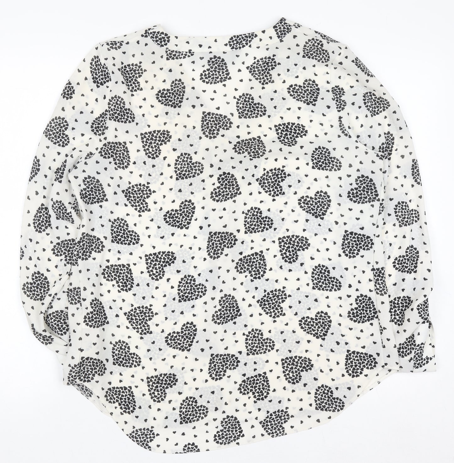 Dorothy Perkins Women White Heart Print Long Sleeve V-Neck Blouse Size 12