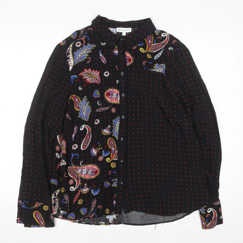 Warehouse Women's Black Paisley Long Sleeve Button-Up Shirt Size 14