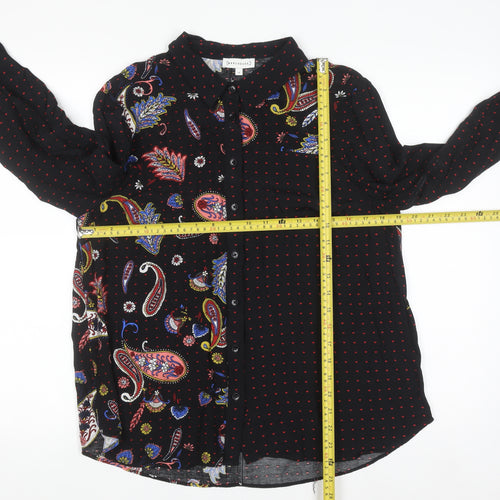 Warehouse Women's Black Paisley Long Sleeve Button-Up Shirt Size 14