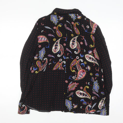Warehouse Women's Black Paisley Long Sleeve Button-Up Shirt Size 14