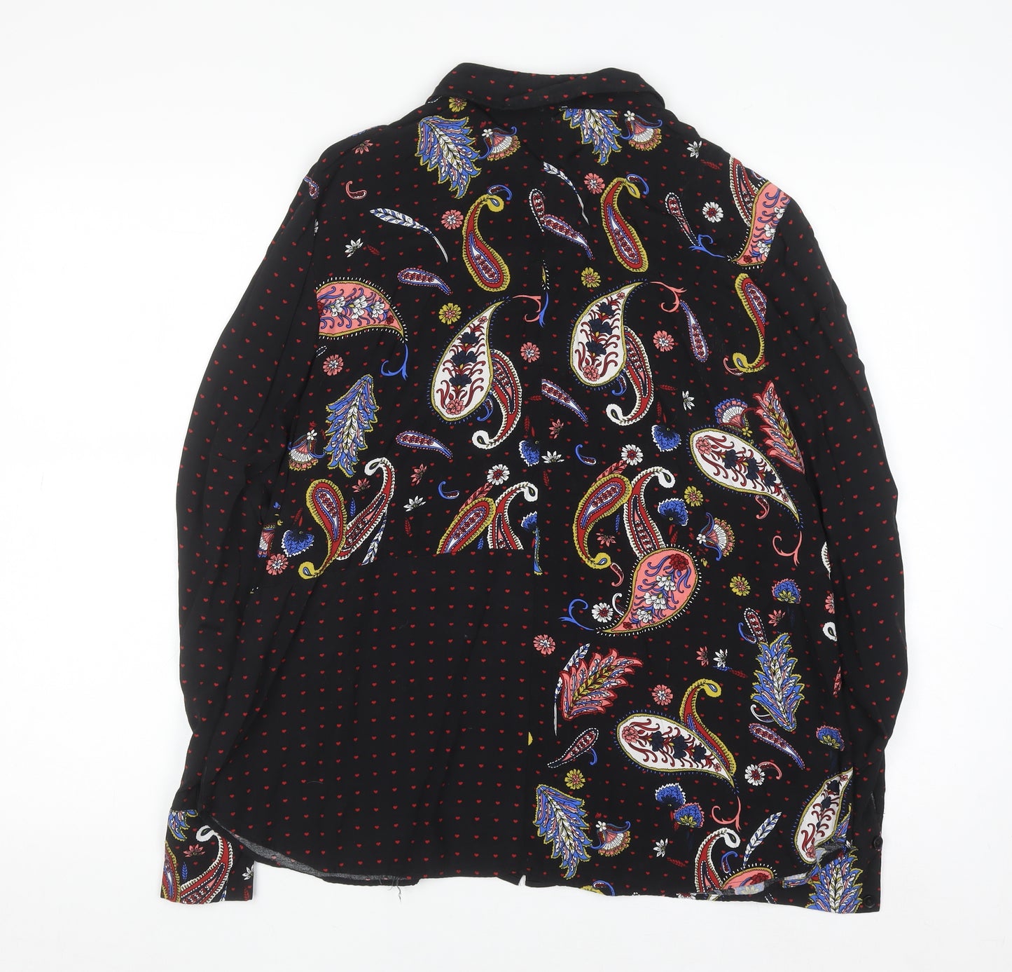 Warehouse Women's Black Paisley Long Sleeve Button-Up Shirt Size 14