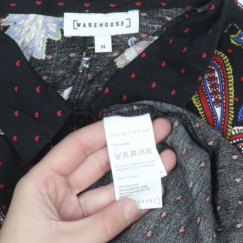 Warehouse Women's Black Paisley Long Sleeve Button-Up Shirt Size 14
