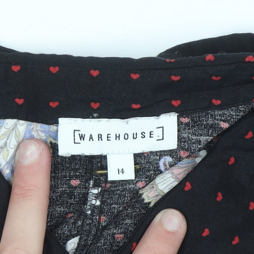 Warehouse Women's Black Paisley Long Sleeve Button-Up Shirt Size 14