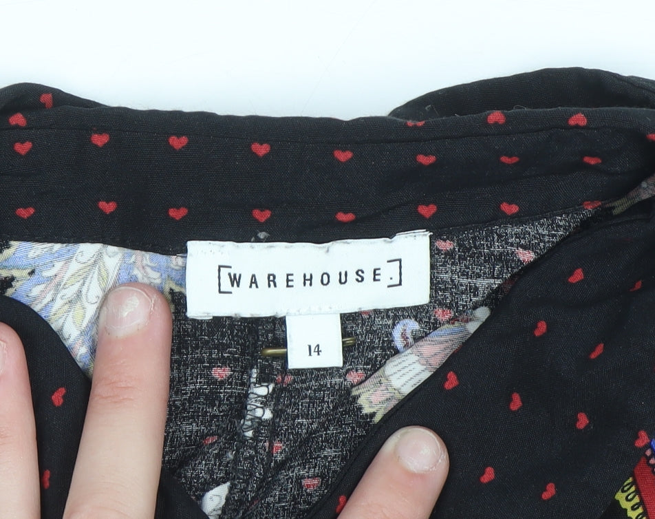 Warehouse Women's Black Paisley Long Sleeve Button-Up Shirt Size 14