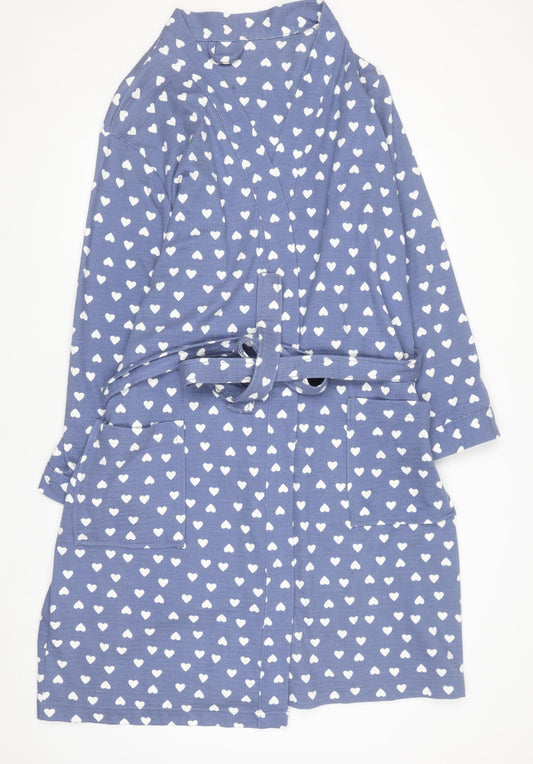 Marks and Spencer Women's Blue Heart Print Cotton Robe 16-18