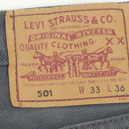 Levi Strauss 501 Men's Grey Jeans 33x36 Straight Leg Denim
