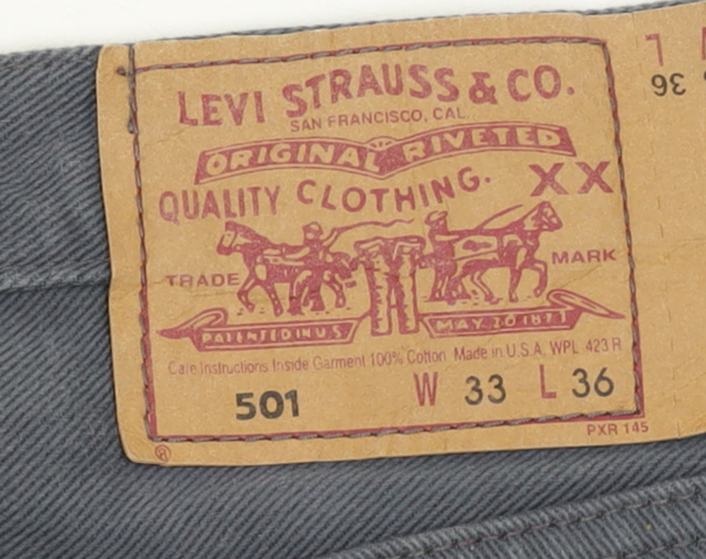 Levi Strauss 501 Men's Grey Jeans 33x36 Straight Leg Denim