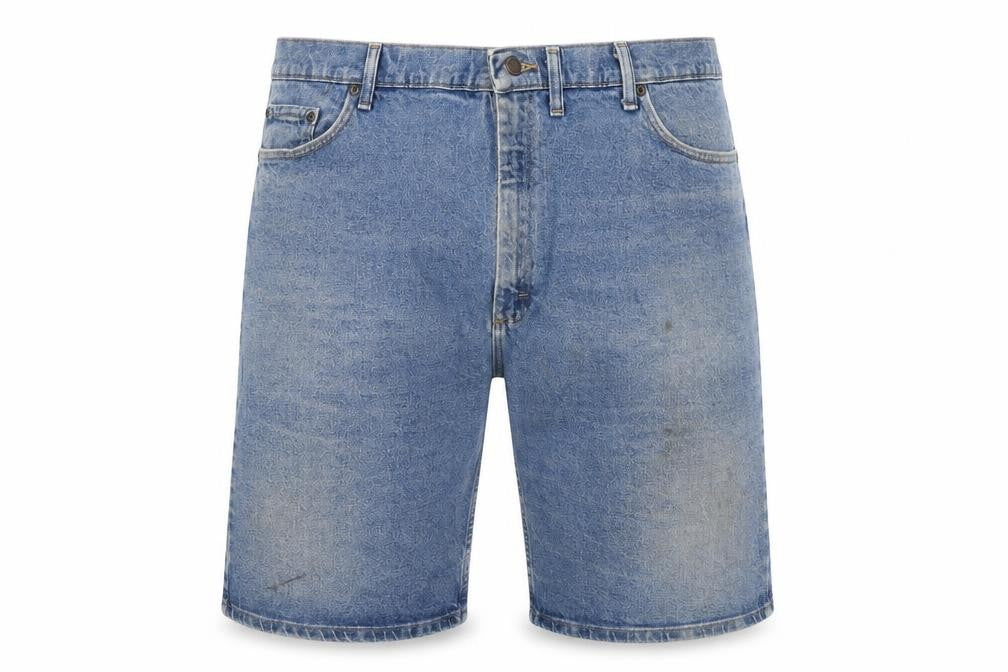 Front view of Wrangler Men's Blue Denim Relaxed Fit Shorts, size 48