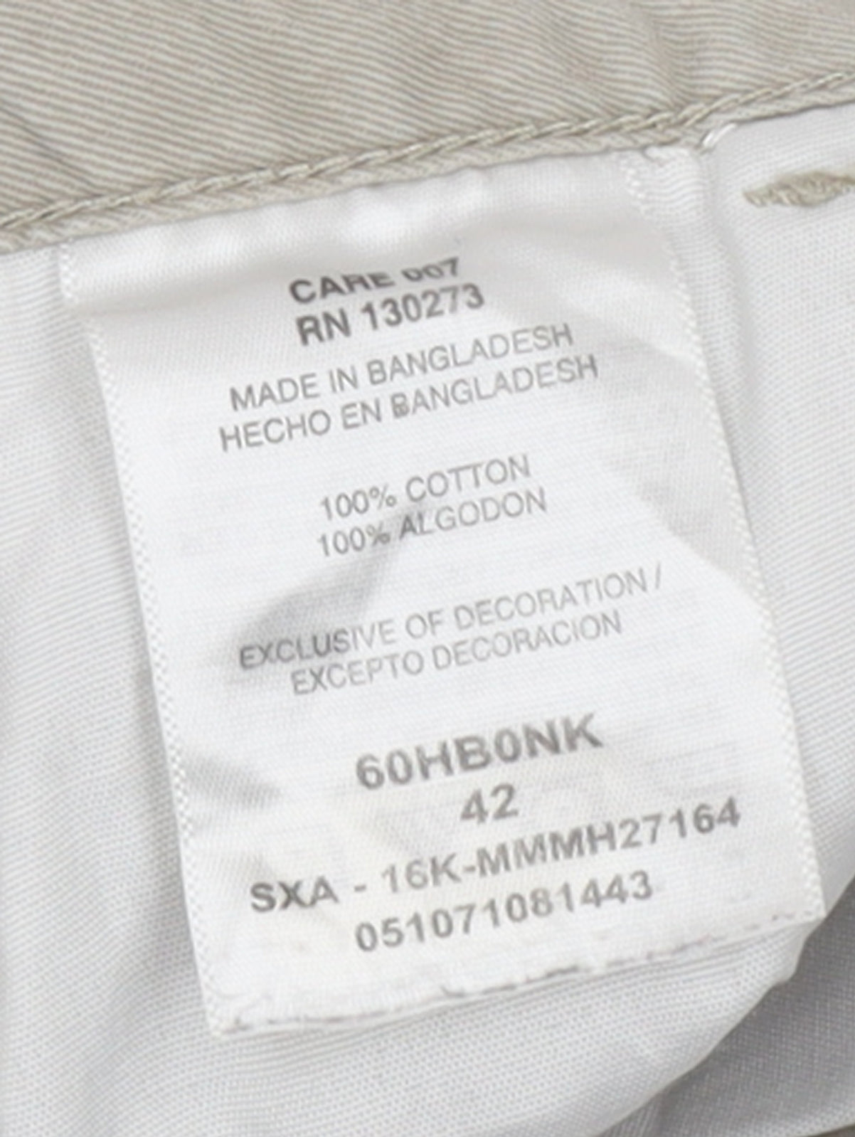 Wrangler Beige Cargo Shorts Unisex Adults Size 16 100% Cotton