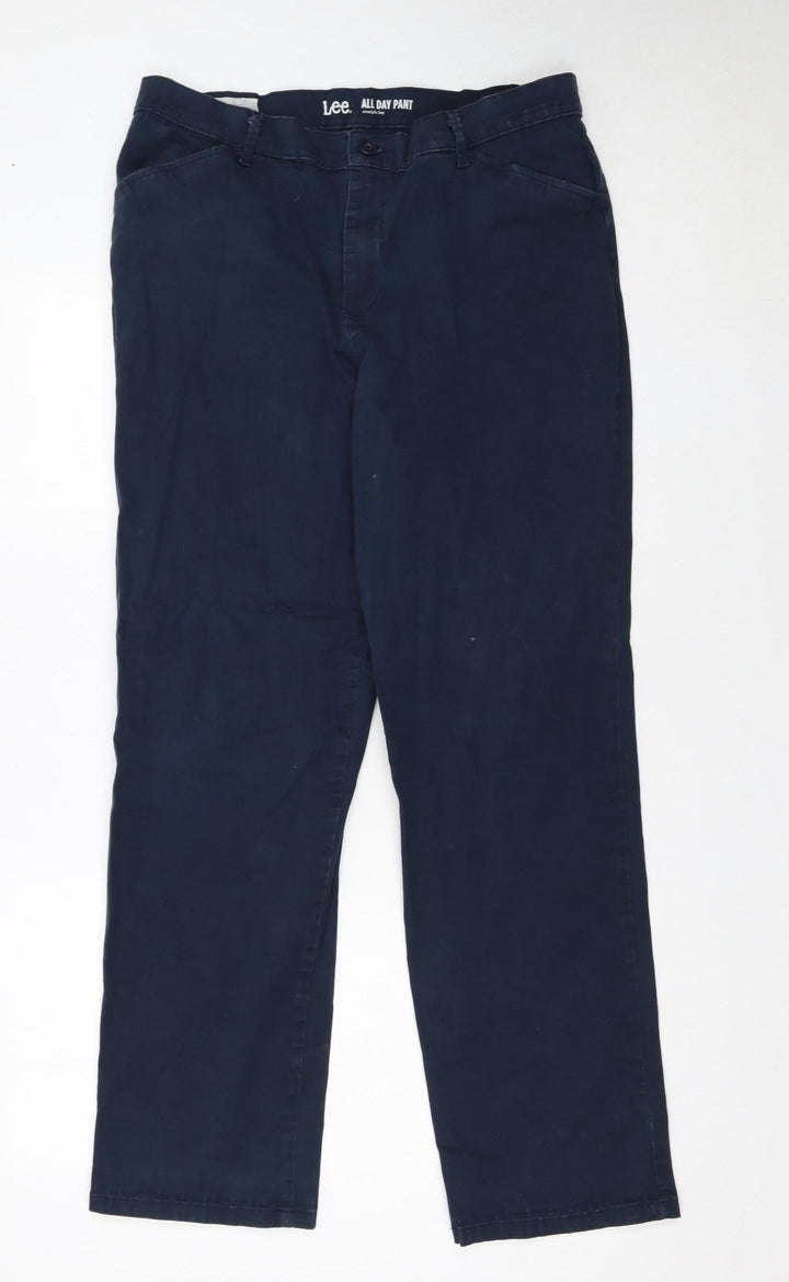 Lee Women's Blue Straight Leg Cotton Stretch Trousers Size 14
