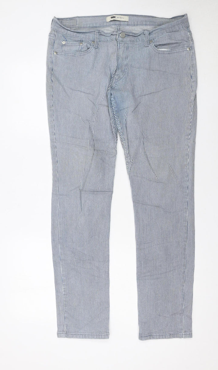 Levi’s Women Blue Striped Straight Jeans Size 12 Regular Fit Denim