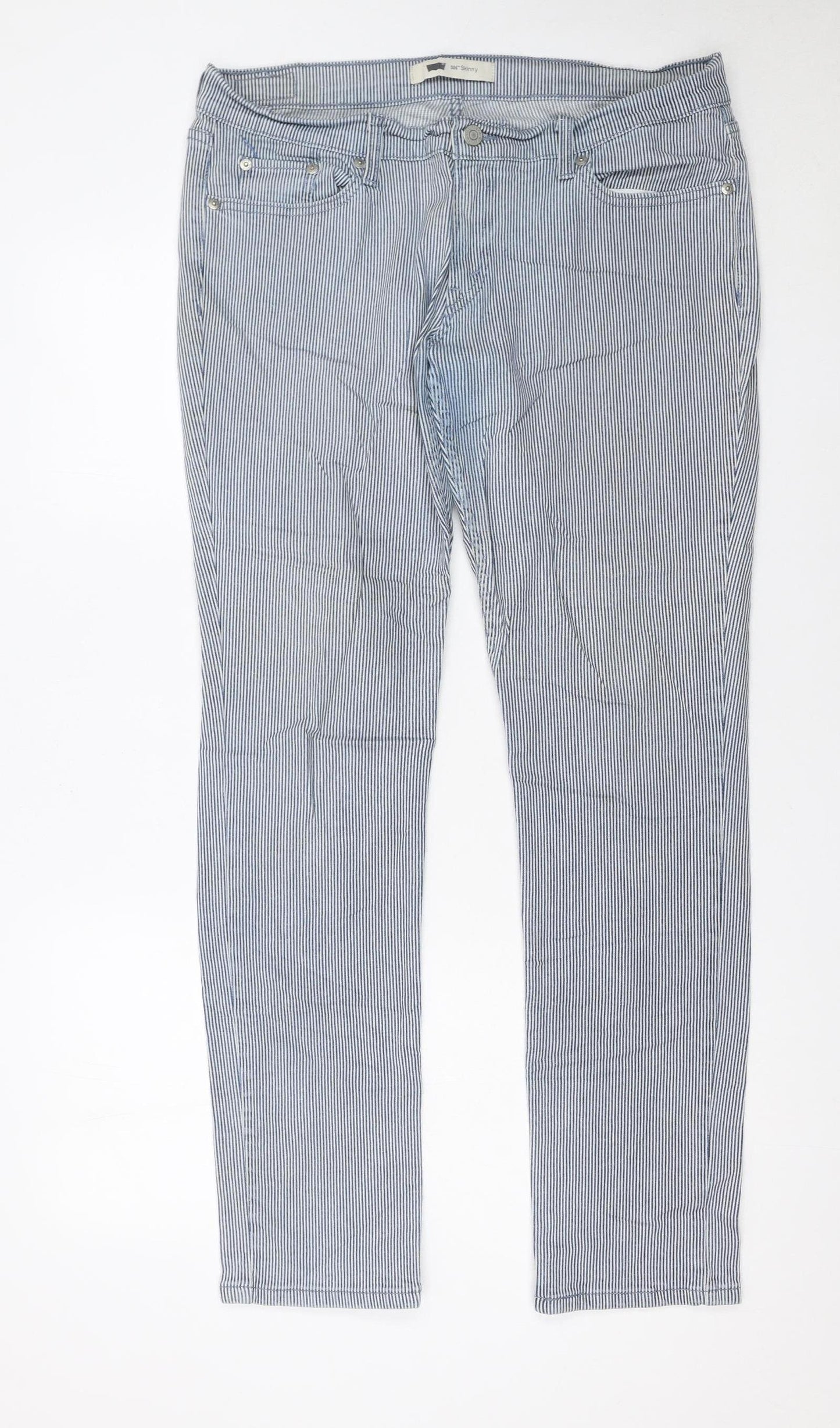 Levi’s Women Blue Striped Straight Jeans Size 12 Regular Fit Denim