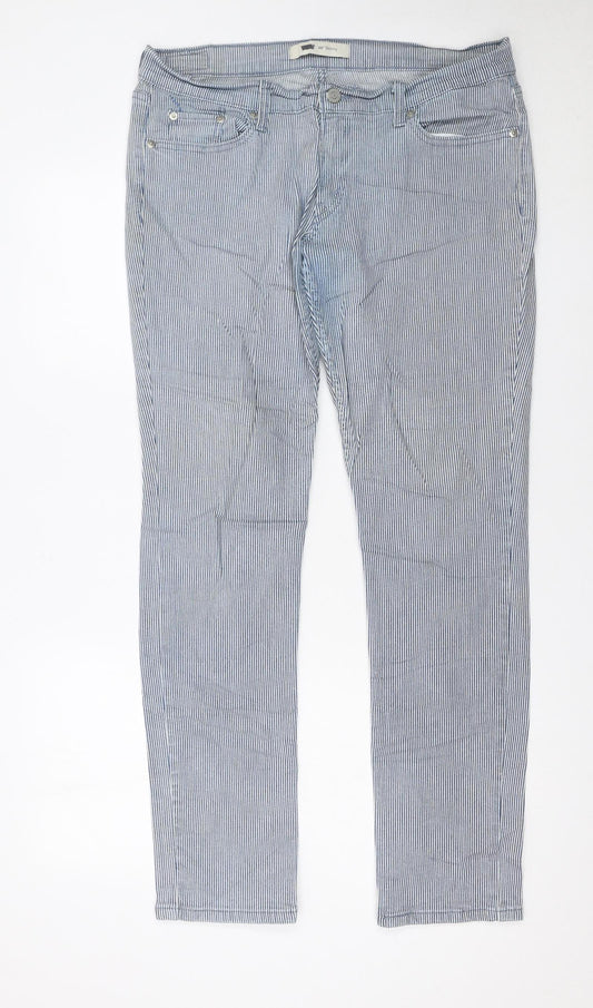 Levi’s Women Blue Striped Straight Jeans Size 12 Regular Fit Denim