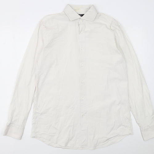 Hugo Boss Men's White Slim Fit Long Sleeve Button-Up Shirt Size 16