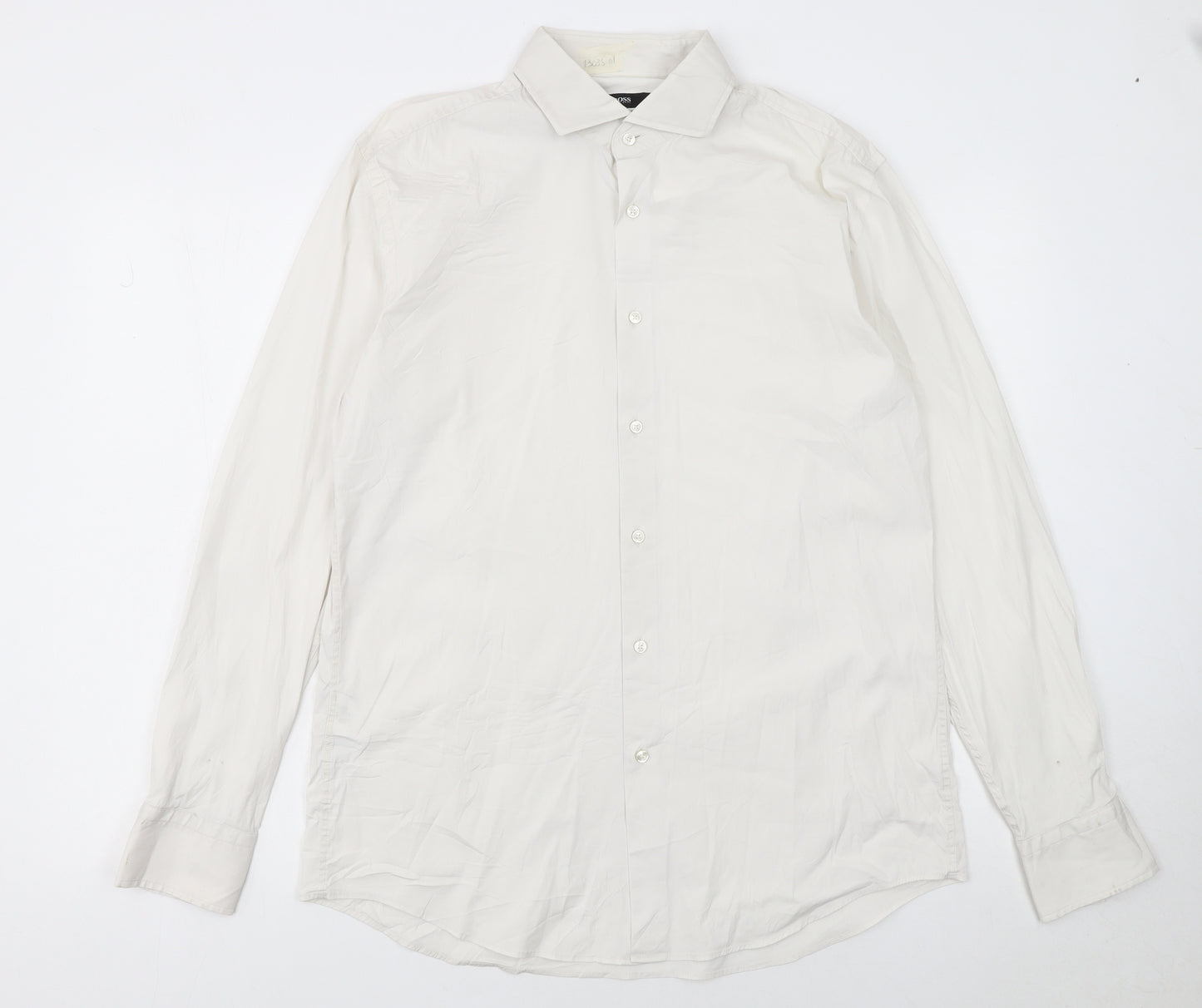 Hugo Boss Men's White Slim Fit Long Sleeve Button-Up Shirt Size 16
