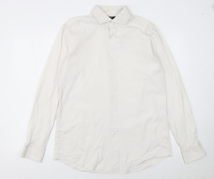 Hugo Boss Men's White Slim Fit Long Sleeve Button-Up Shirt Size 16