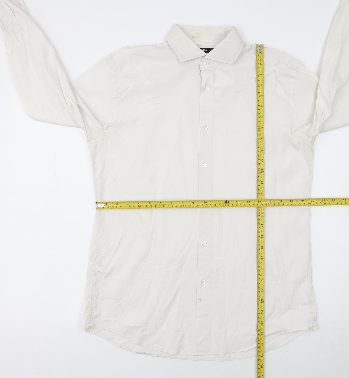Hugo Boss Men's White Slim Fit Long Sleeve Button-Up Shirt Size 16