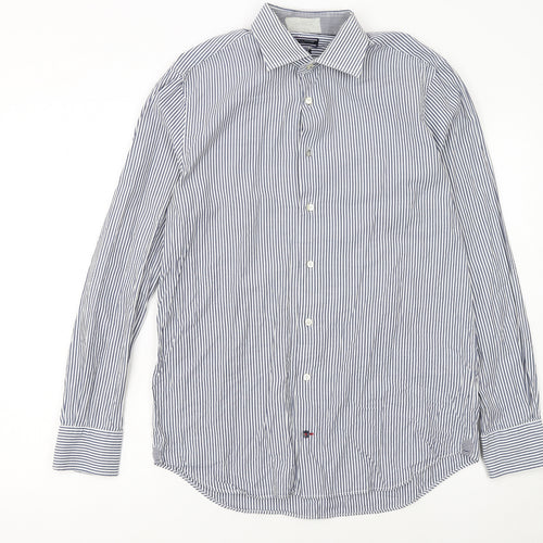 Tommy Hilfiger Men's Blue Striped Slim Fit Button-Up Shirt Size 15.75