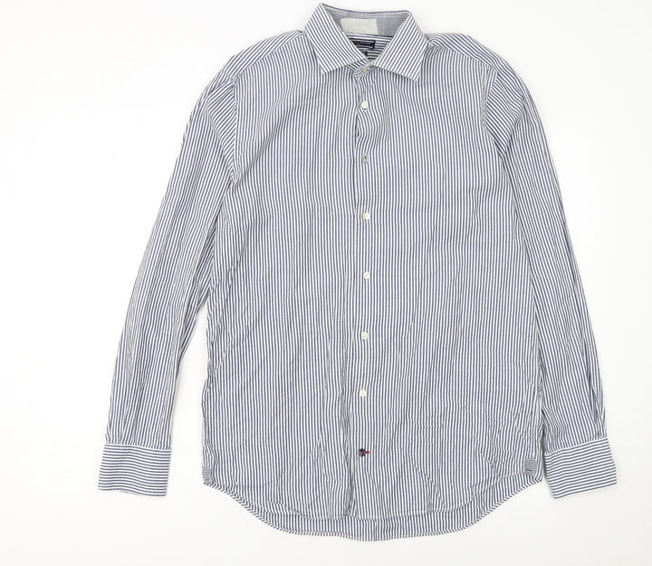 Tommy Hilfiger Men's Blue Striped Slim Fit Button-Up Shirt Size 15.75