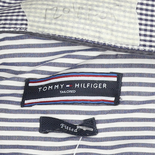 Tommy Hilfiger Men's Blue Striped Slim Fit Button-Up Shirt Size 15.75