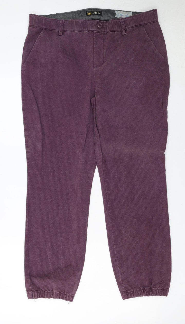 Lee Women's Purple Corduroy Tapered Leg Regular Fit Trousers Size 14