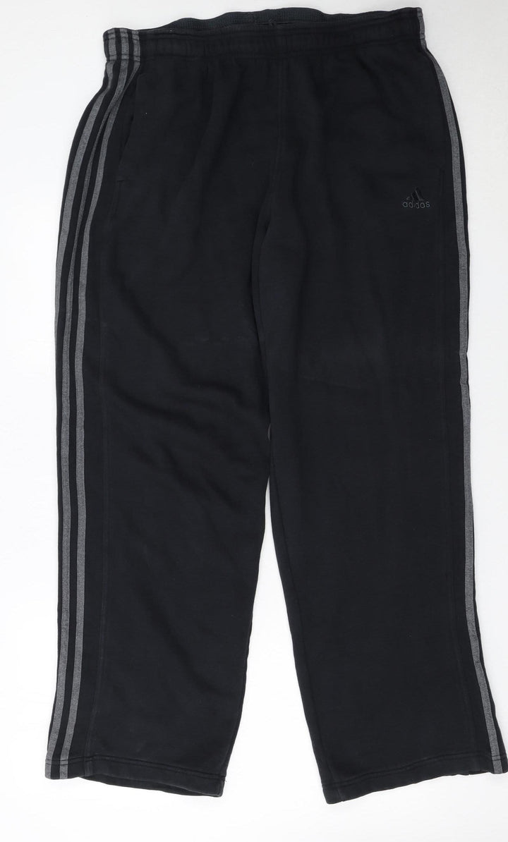 Adidas Men's Black XL Fleece Sweatpants with Grey Stripes