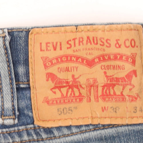 Levi's Men's Blue 505 Regular Fit Straight Leg Jeans W38 L34