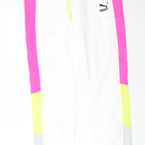 Puma Womens White Pink Colourblock Jogger Trousers Size S