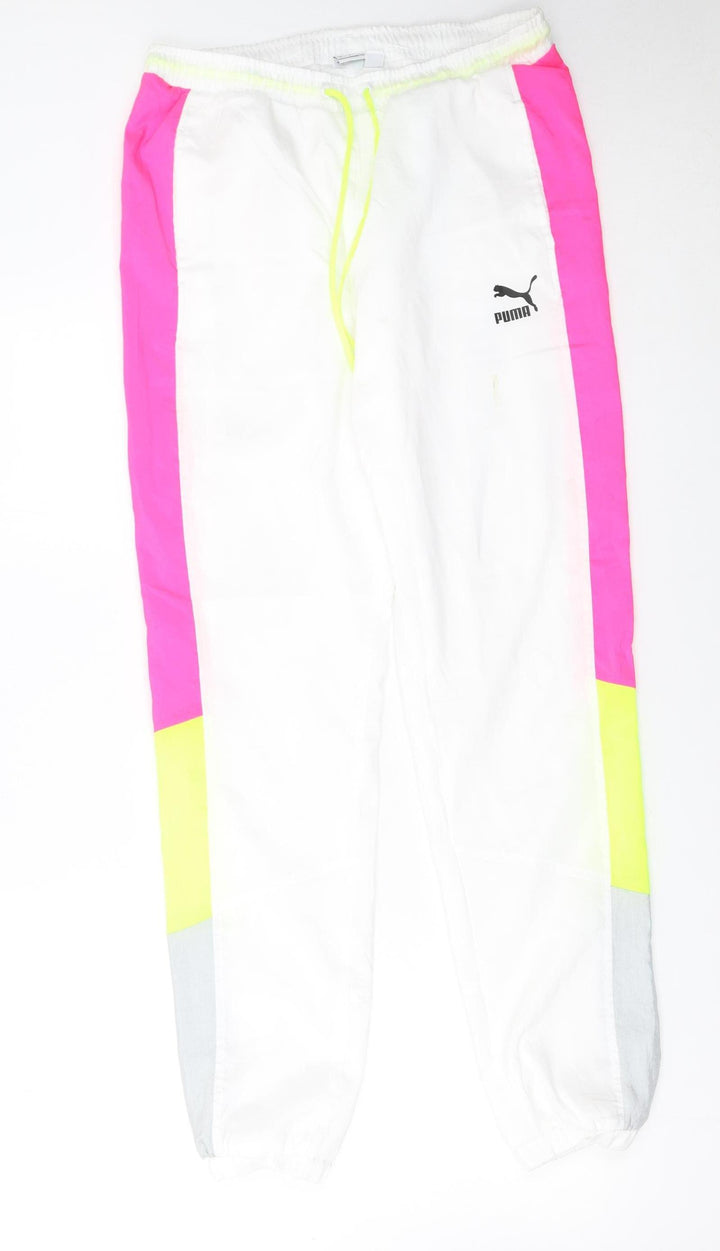 Puma Womens White Pink Colourblock Jogger Trousers Size S