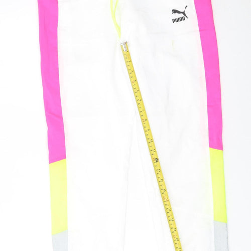 Puma Womens White Pink Colourblock Jogger Trousers Size S