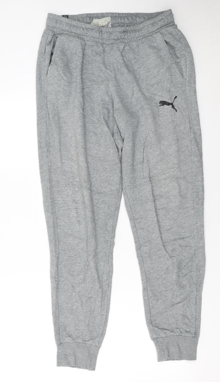 Puma Men's Grey Jogger Sweatpants M Regular Fit Elastic Waist